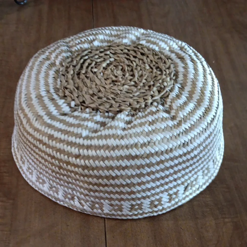 Woven Basket with Handles - Natural and White